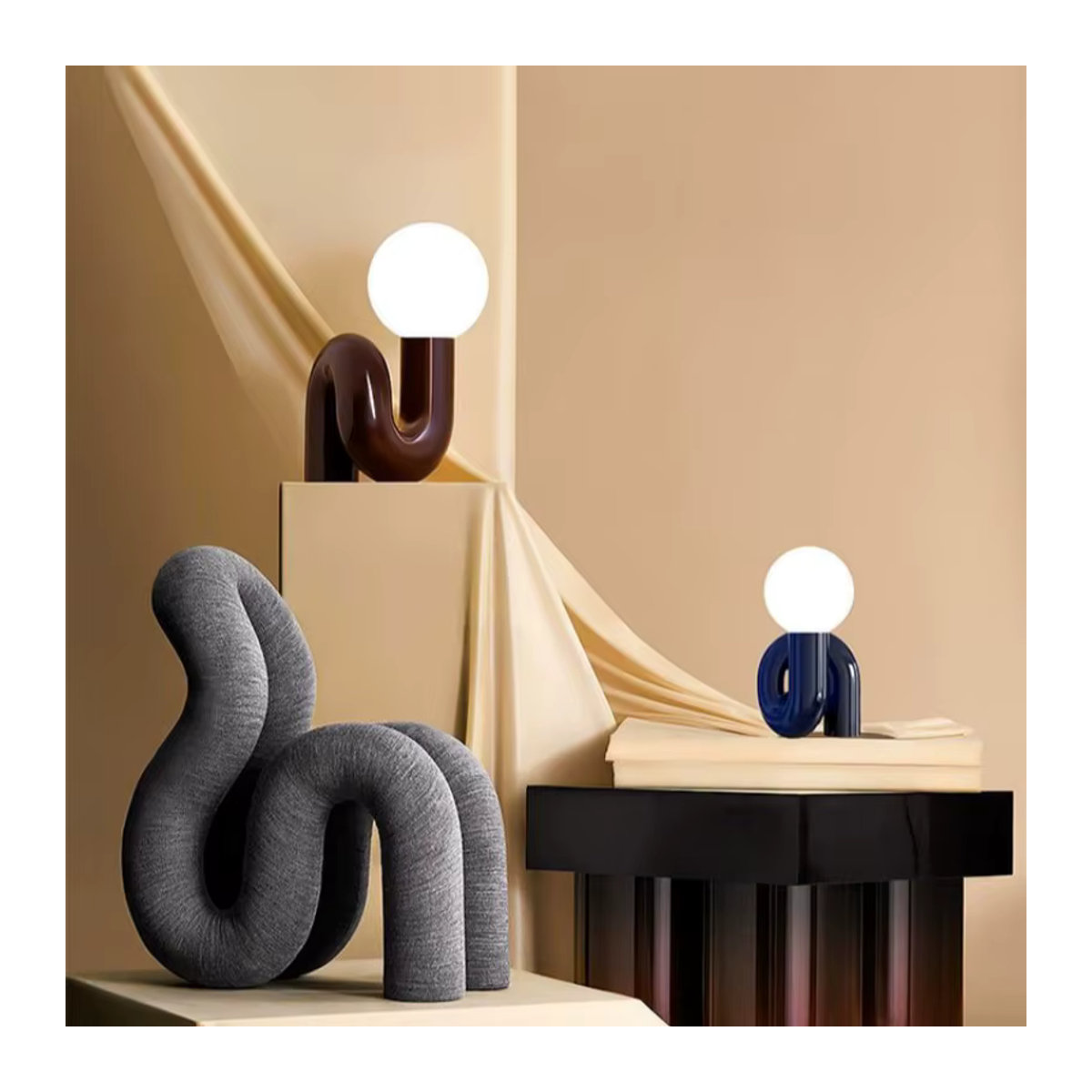 Moderne kugelförmige Tischlampe aus Glas von xiuxiu in Rot, minimalistisches Design für Wohnzimmer und Schlafzimmer - Bild 3