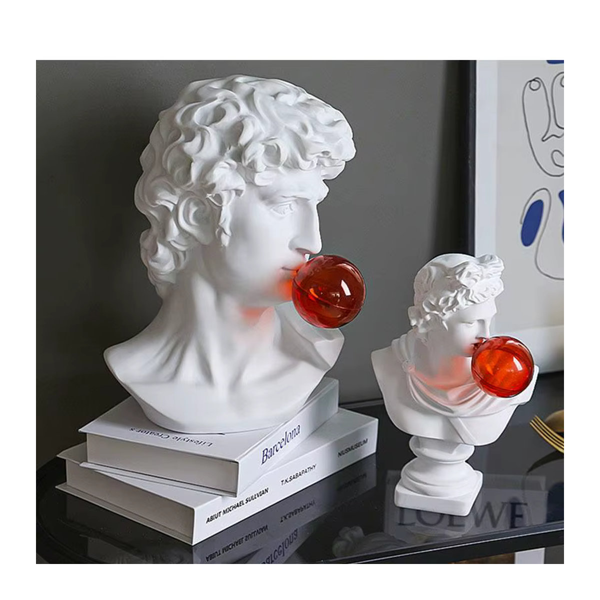Moderne Kunstharz-Skulptur David und Venus bläst Blase als mythologische Figur in Weiß zur Schreibtisch-Dekoration - Bild 3