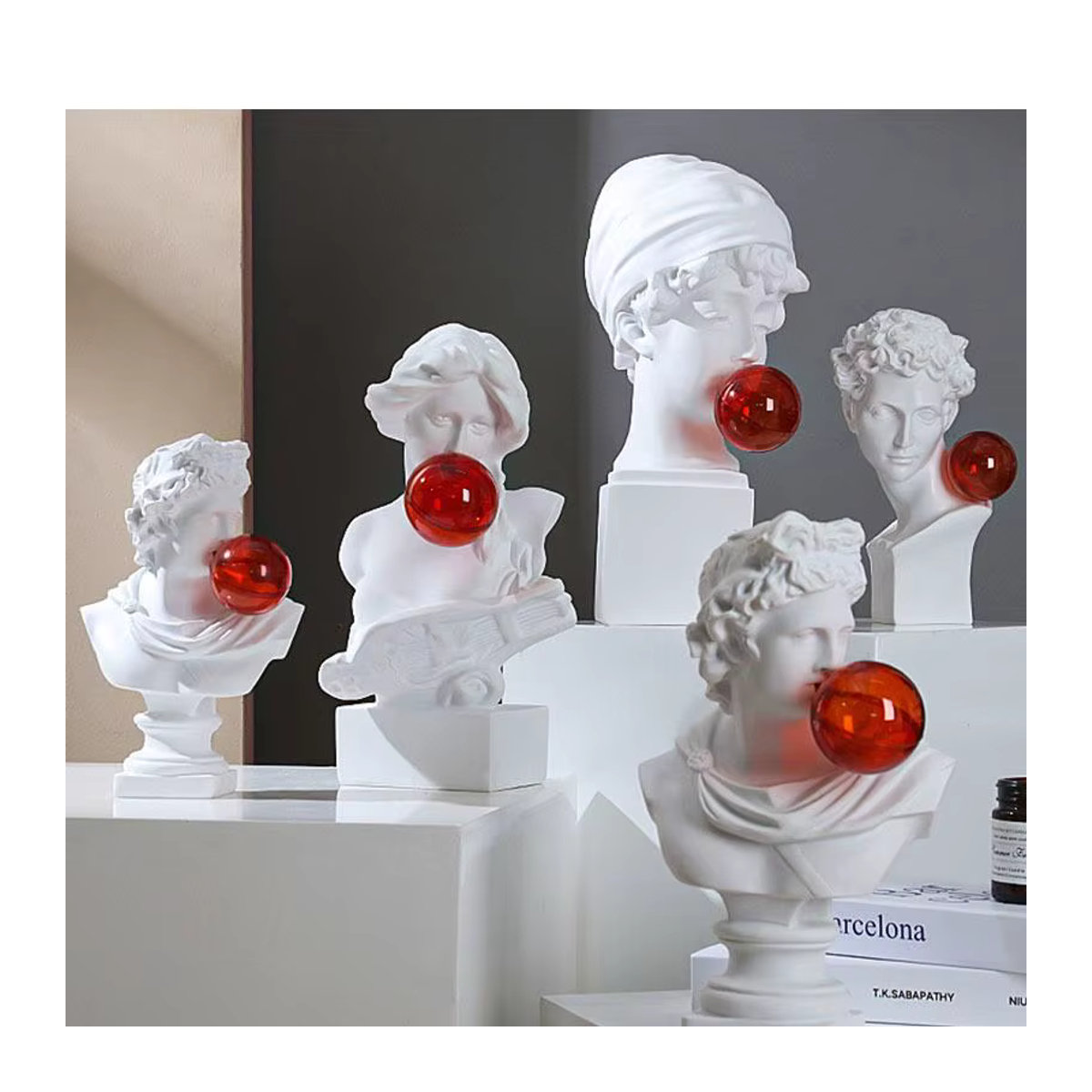 Moderne Kunstharz-Skulptur David und Venus bläst Blase als mythologische Figur in Weiß zur Schreibtisch-Dekoration - Bild 4