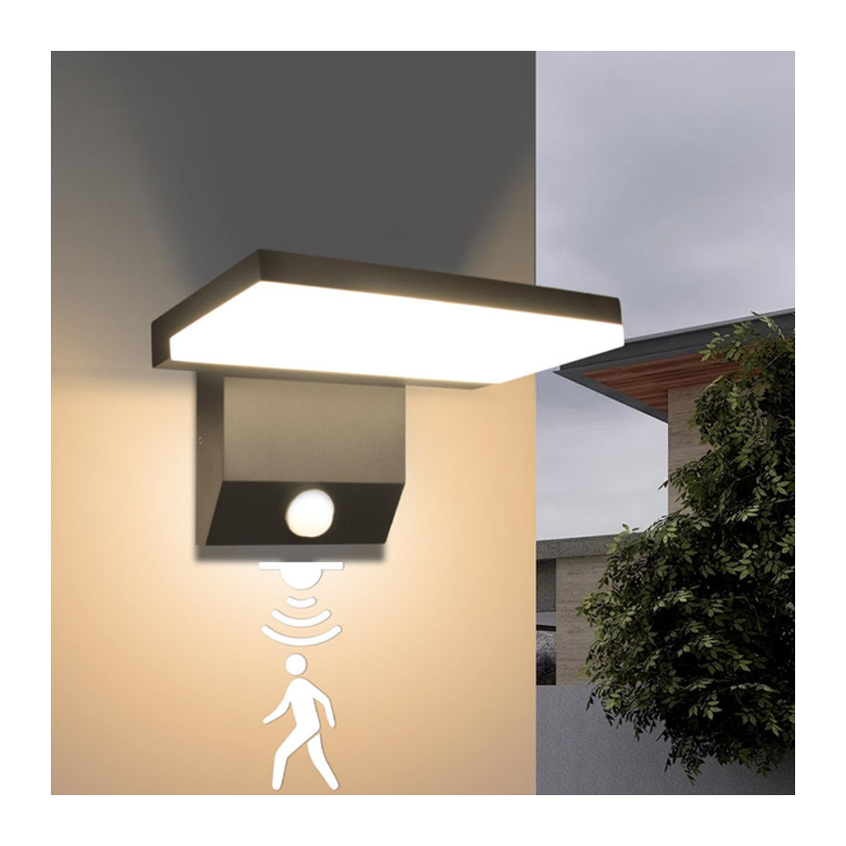 Moderne LED Außenwandleuchte aus Aluminium in Schwarz mit IP65 Wasserdichtigkeit und Sensor - Bild 1