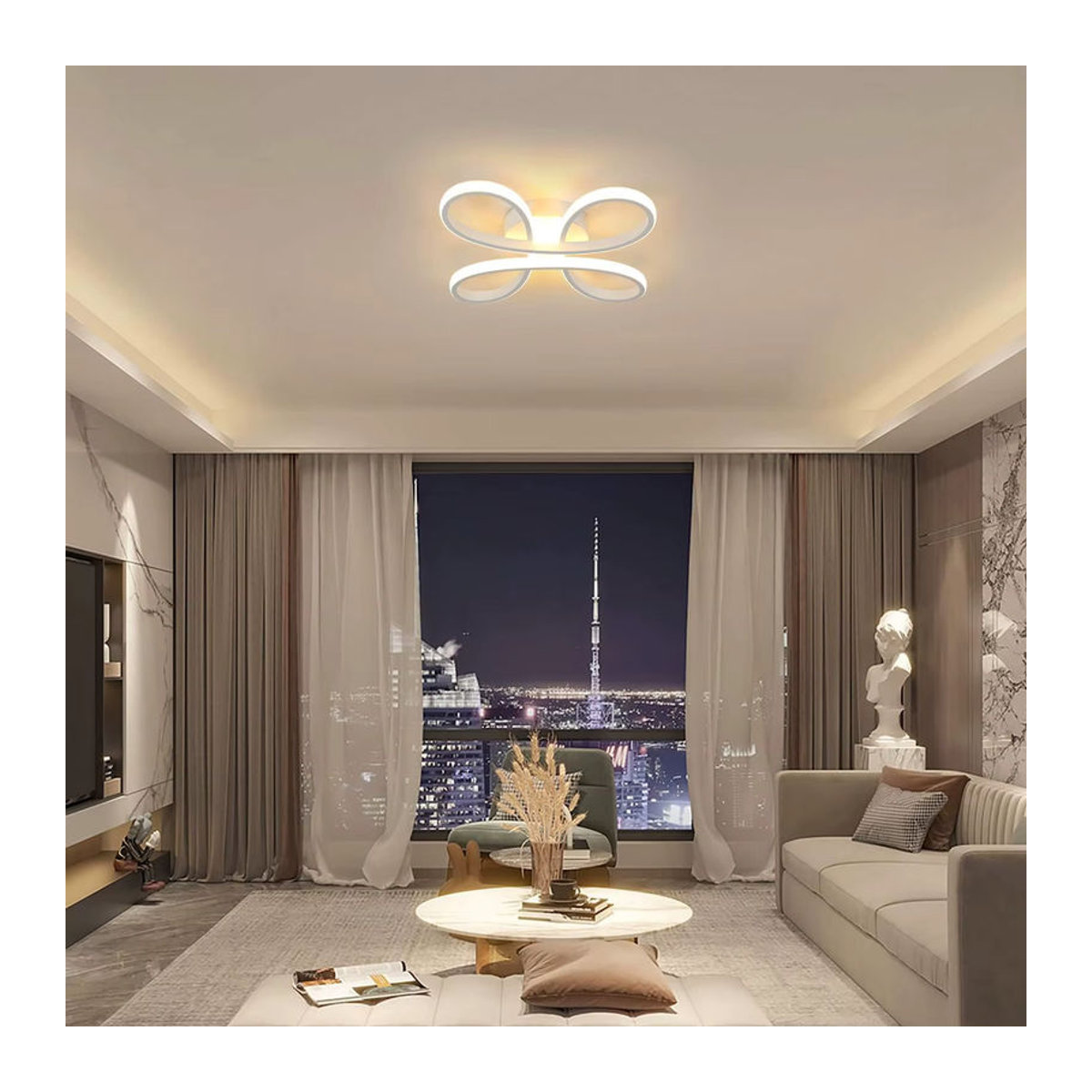 Moderne LED-Deckenlampe in Blumenform aus Aluminium, Weiß, 30 W, Warmweißes Licht - Bild 2