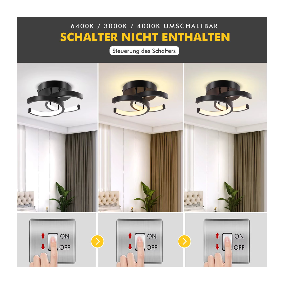 Moderne LED-Deckenlampe in Kleeblatt-Design von Oyajia aus Aluminium in Schwarz - Bild 2