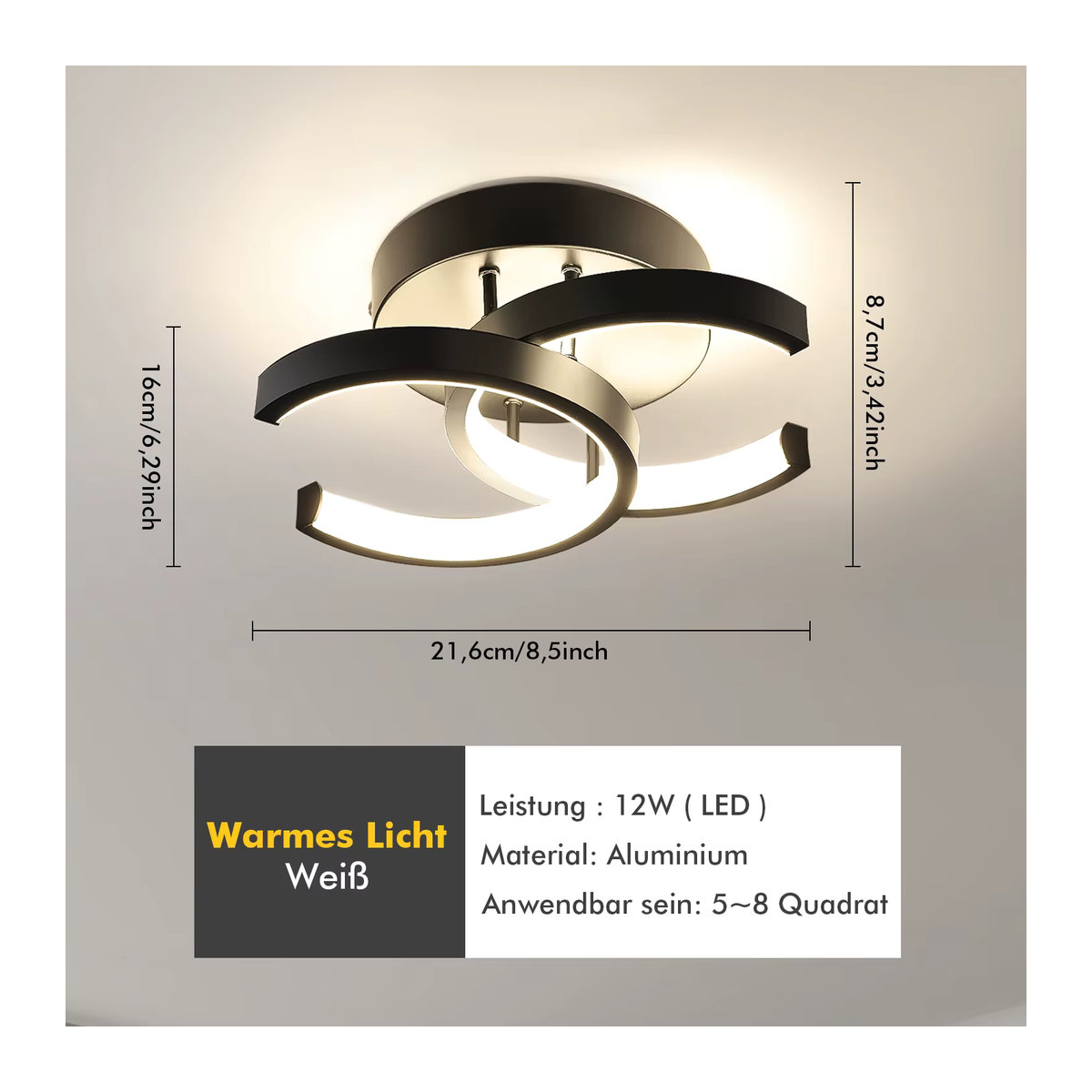 Moderne LED-Deckenlampe in Kleeblatt-Design von Oyajia aus Aluminium in Schwarz - Bild 3
