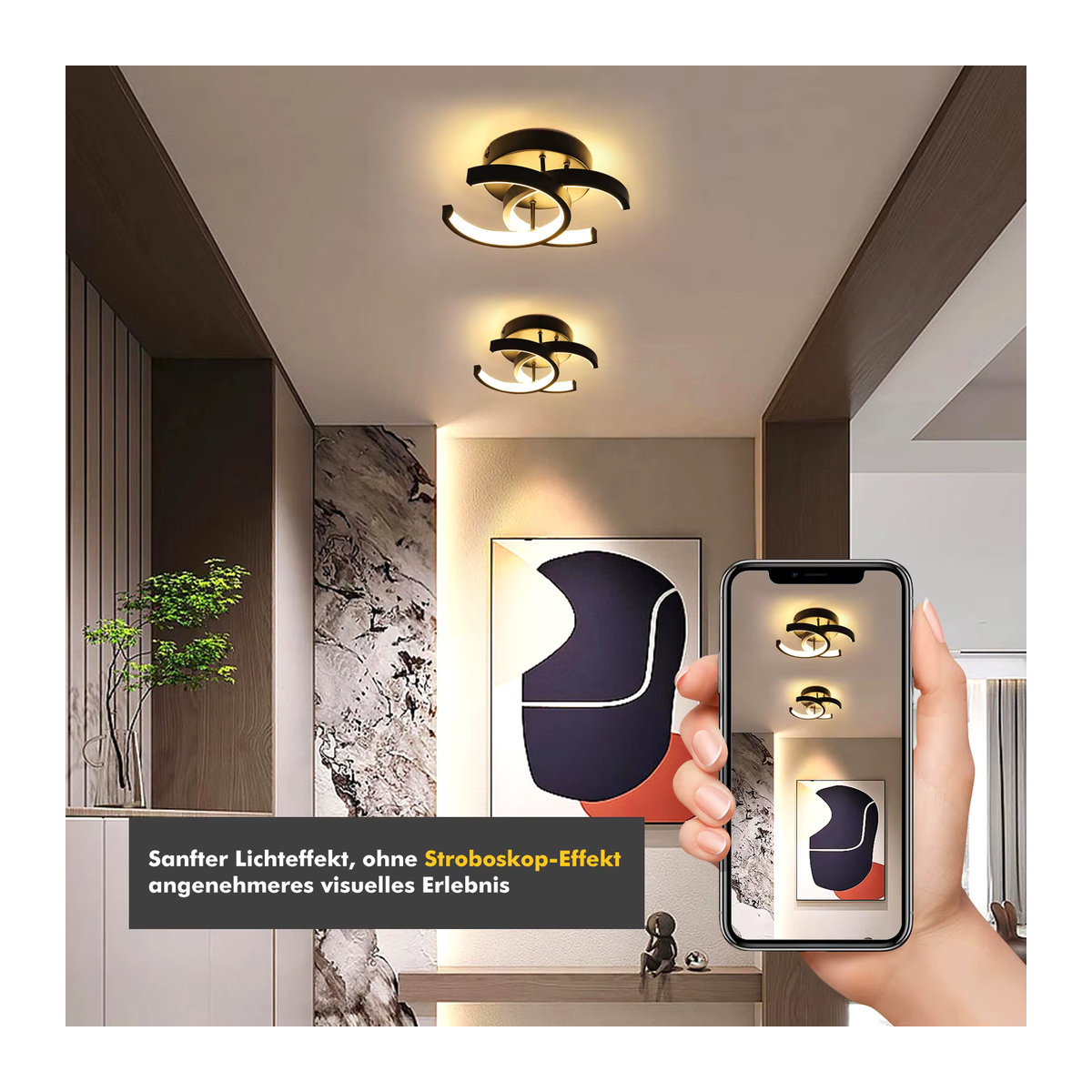 Moderne LED-Deckenlampe in Kleeblatt-Design von Oyajia aus Aluminium in Schwarz - Bild 4