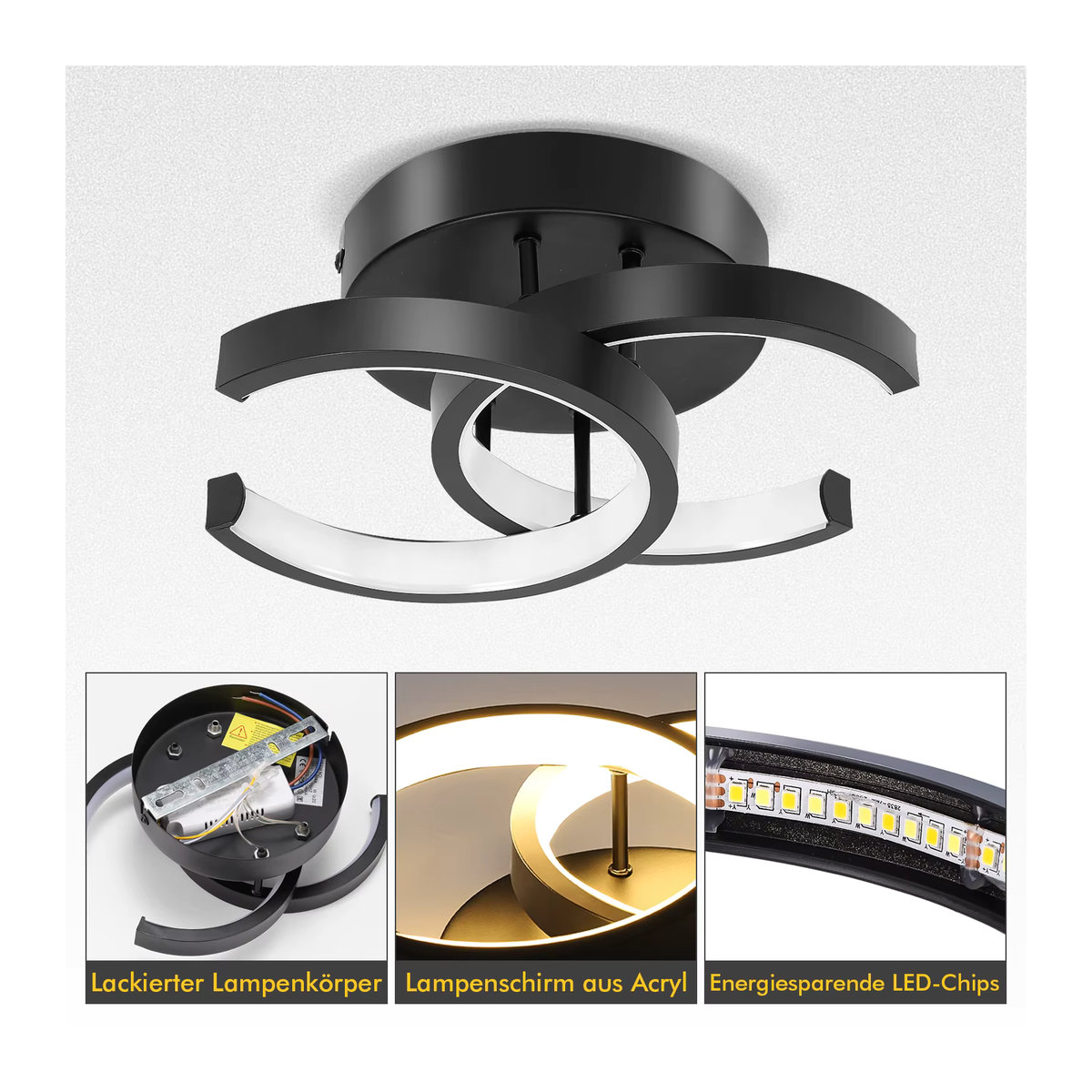 Moderne LED-Deckenlampe in Kleeblatt-Design von Oyajia aus Aluminium in Schwarz - Bild 5