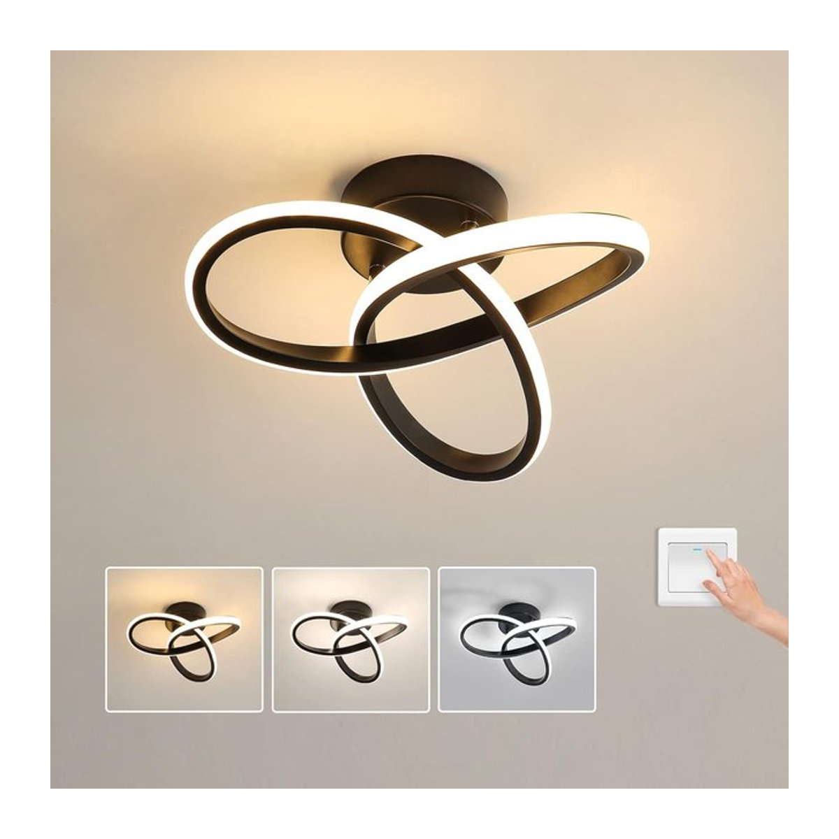 Moderne LED-Deckenlampe in Schwarz mit 20 W und dimmbarer Lichtfarbe, Durchmesser: 25 cm - Bild 1
