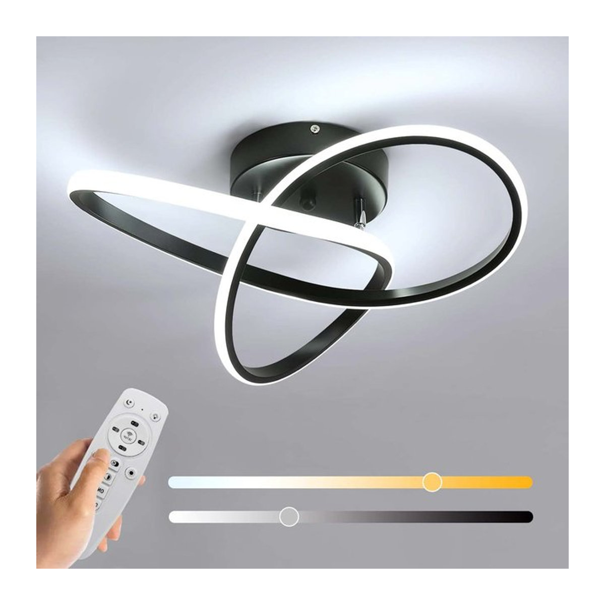 Moderne LED-Deckenlampe in Schwarz mit 36 W und Fernbedienung, B/H: 40 x 12 cm - Bild 1