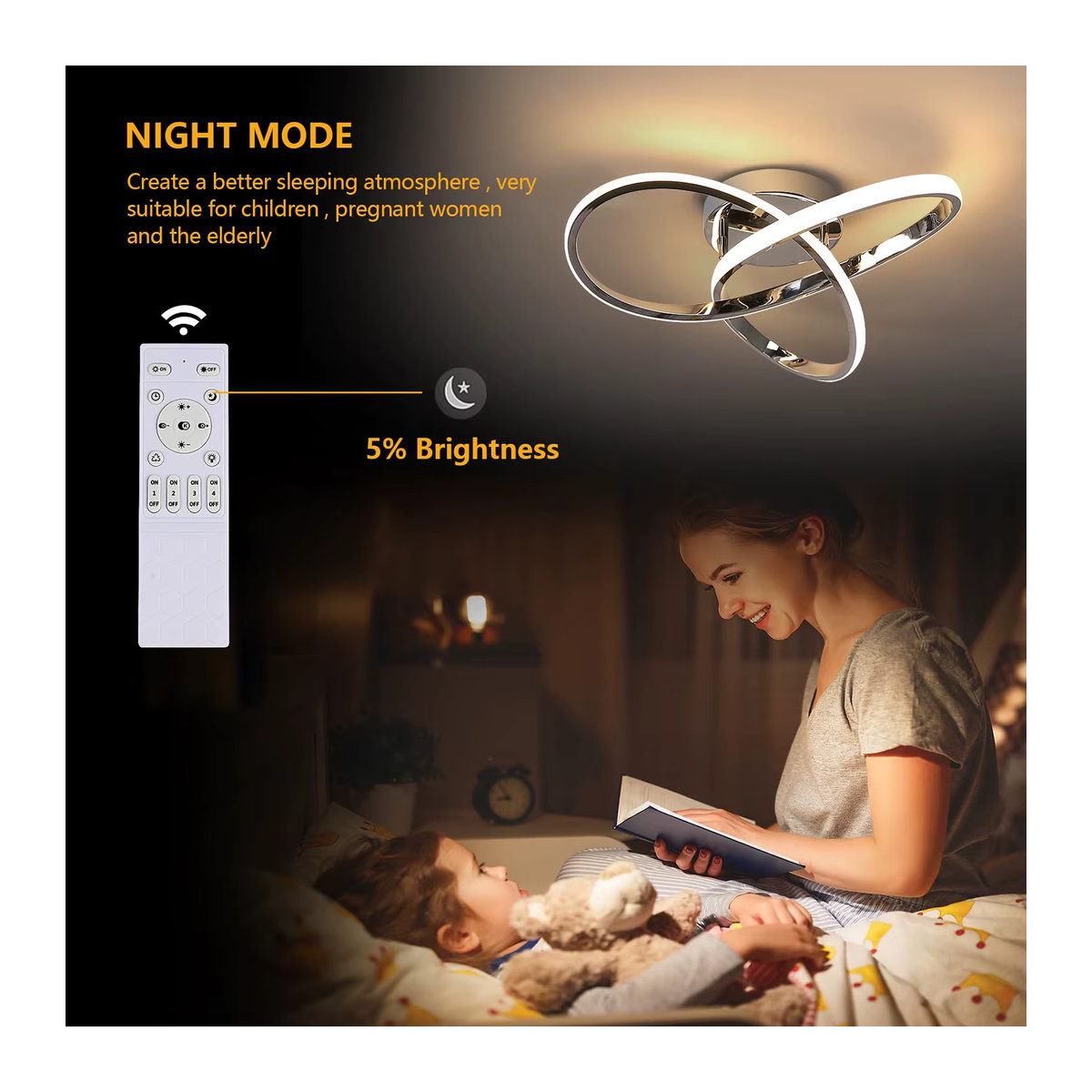 Moderne LED-Deckenlampe in Schwarz mit 36 W und Fernbedienung, B/H: 40 x 12 cm - Bild 3