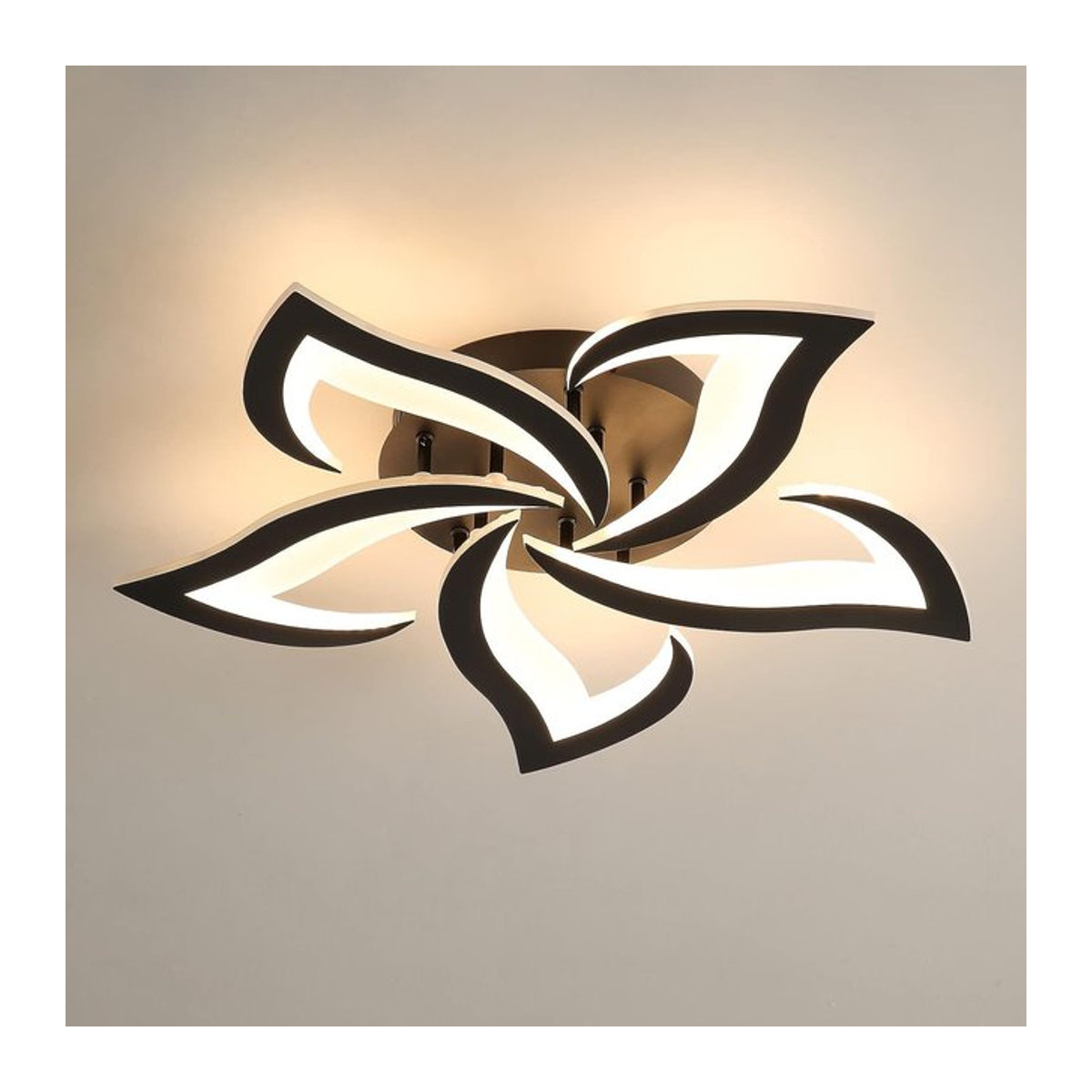 Moderne LED-Deckenlampe in Schwarz mit 5 Blütenblättern aus Acryl, 60 W, 6000 lm, Warmweiß - Bild 1