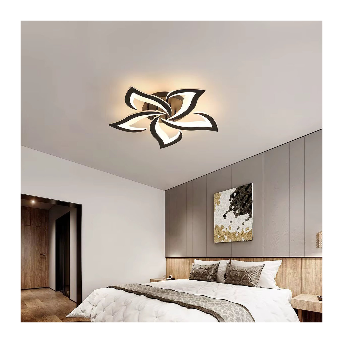 Moderne LED-Deckenlampe in Schwarz mit 5 Blütenblättern aus Acryl, 60 W, 6000 lm, Warmweiß - Bild 4