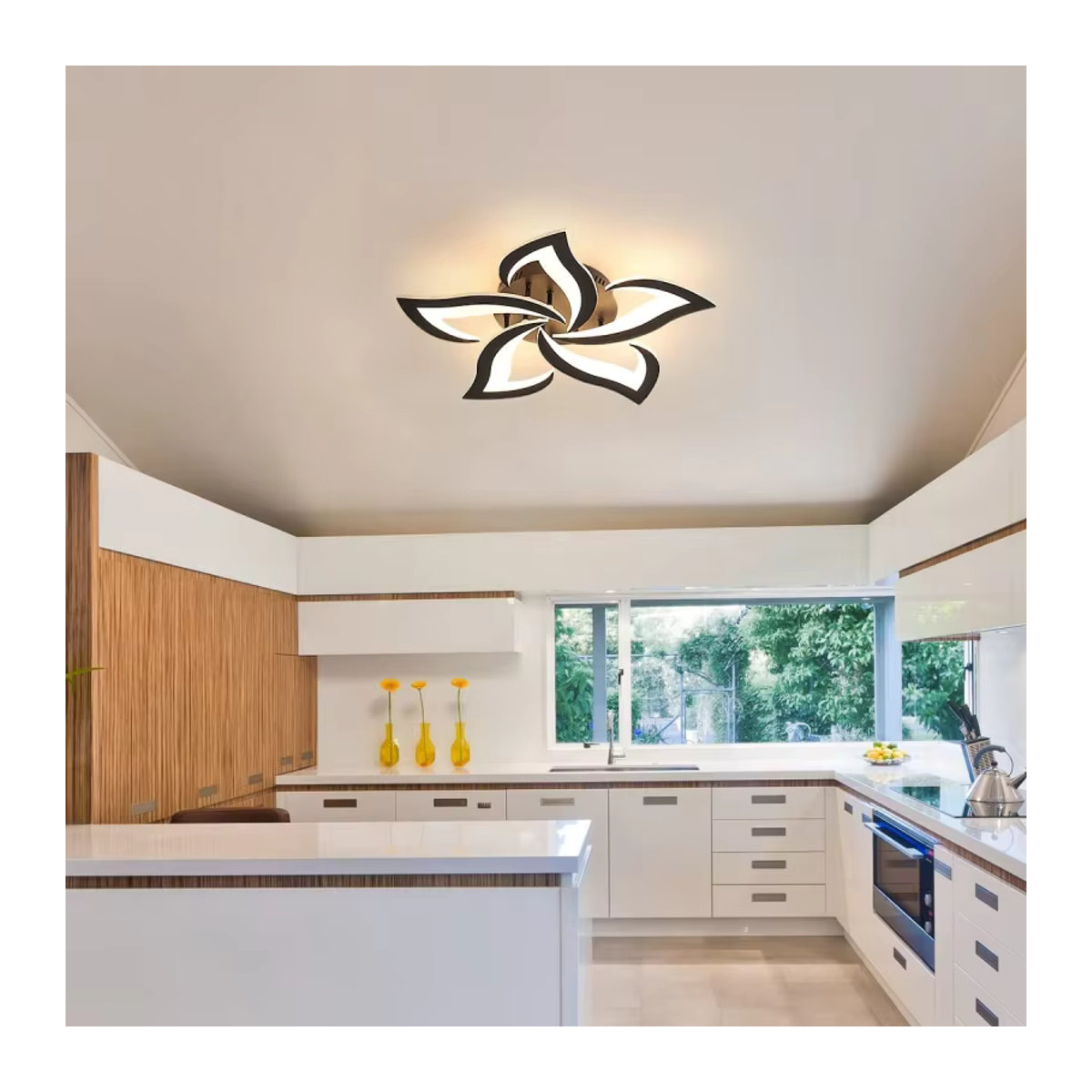 Moderne LED-Deckenlampe in Schwarz mit 5 Blütenblättern aus Acryl, 60 W, 6000 lm, Warmweiß - Bild 6
