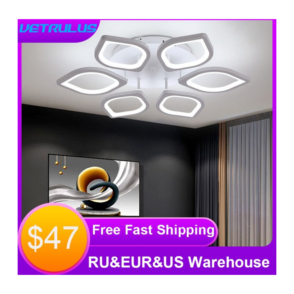 Moderne LED Deckenleuchte aus Acryl von VETRULUS in Weiß als Kronleuchter für Wohnzimmer, Esszimmer oder Schlafzimmer - Bild 1