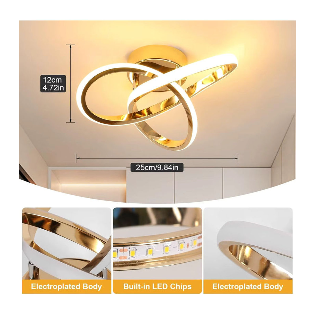 Moderne LED-Deckenleuchte aus Aluminium in Gold mit 22 W und 2500 LM, warmweißes Licht - Bild 2