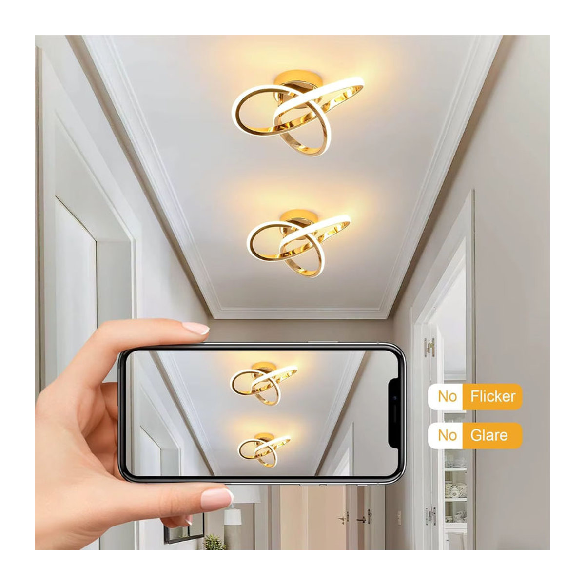 Moderne LED-Deckenleuchte aus Aluminium in Gold mit 22 W und 2500 LM, warmweißes Licht - Bild 4