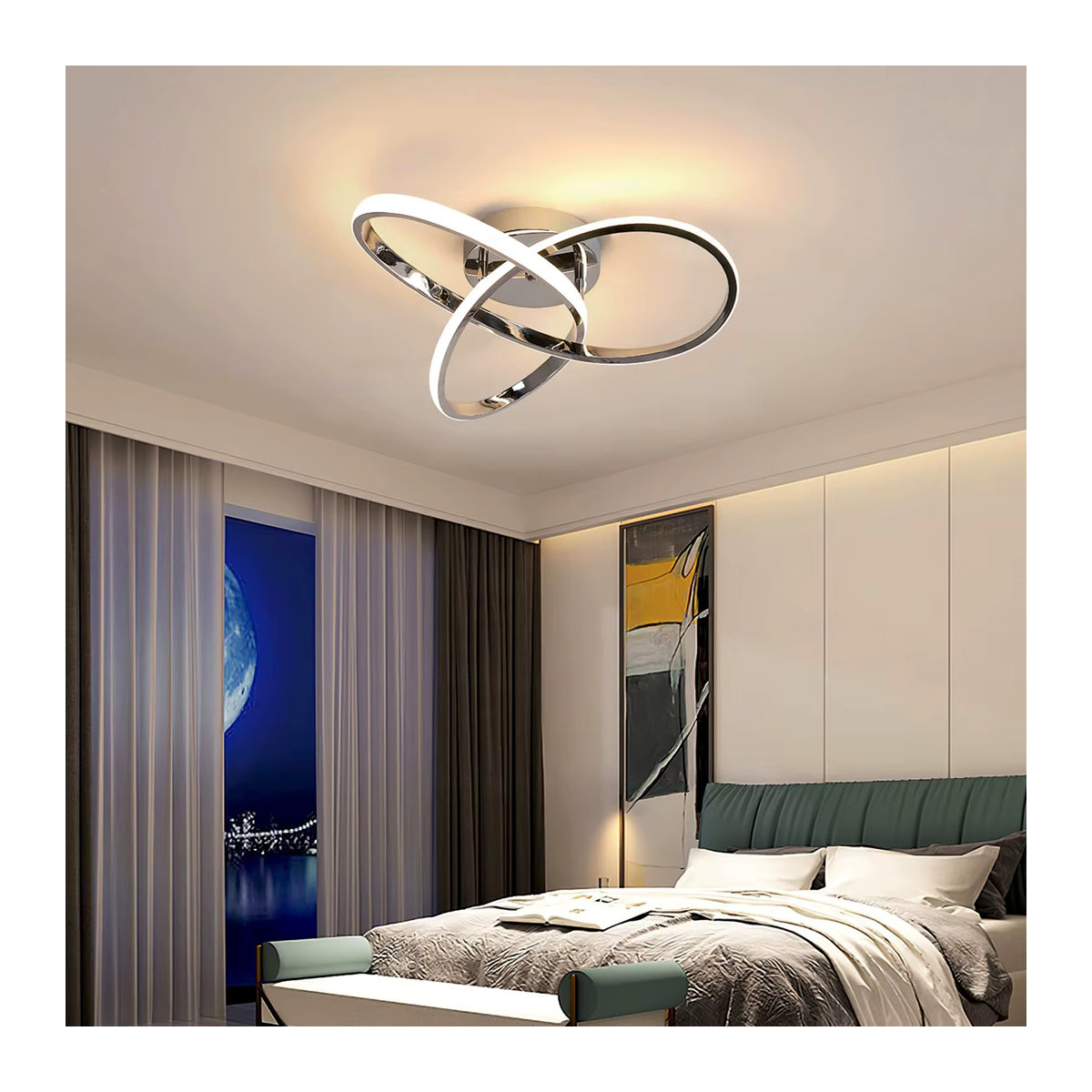 Moderne LED-Deckenleuchte in Blumendesign mit 36 W in Chrom, Warmweiß, Durchmesser: 40 cm - Bild 4