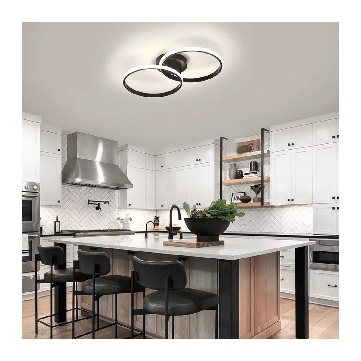 Moderne LED Deckenleuchte in Schwarz mit Doppelring und neutralweißem Licht 4000K aus Metall - Bild 4