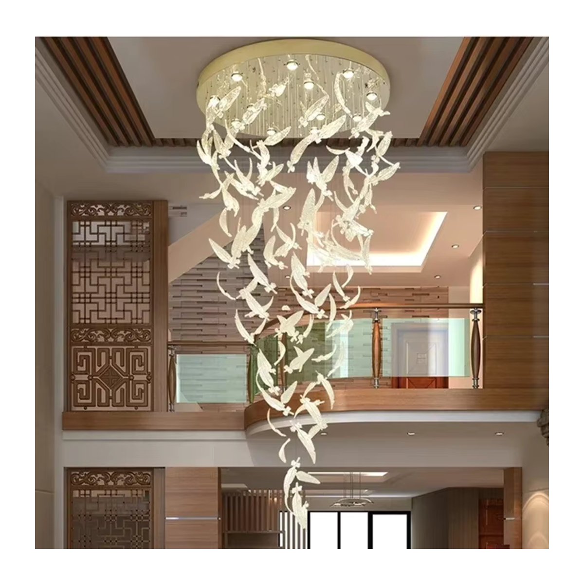 Moderne LED Deckenleuchte JIANKEXING Kronleuchter aus Edelstahl mit Bernstein Kristall Feder Design in Braun und Silber - Bild 2