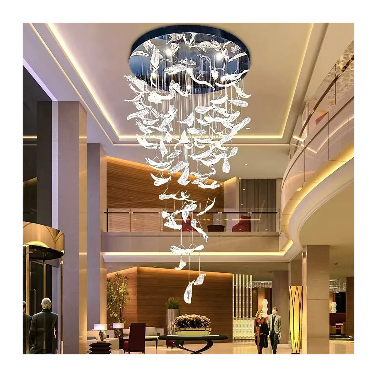 Moderne LED Deckenleuchte JIANKEXING Kronleuchter aus Edelstahl mit Bernstein Kristall Feder Design in Braun und Silber - Bild 4