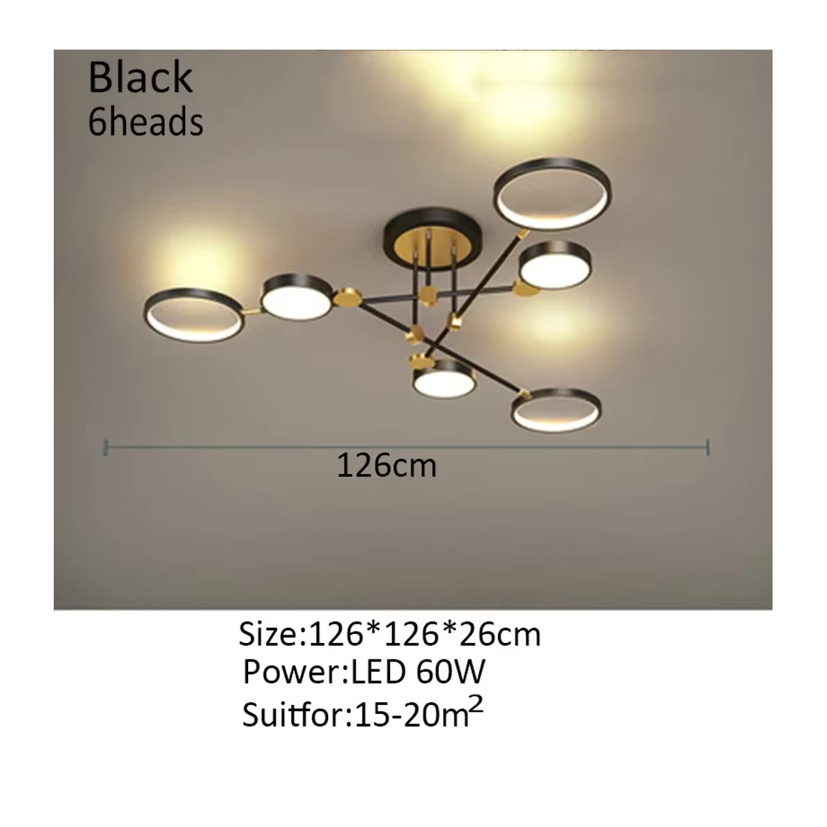 Moderne LED Deckenleuchte JIANKEXING Kronleuchter in Schwarz mit Fernbedienung für Wohnzimmer, Schlafzimmer und Küche - Bild 5