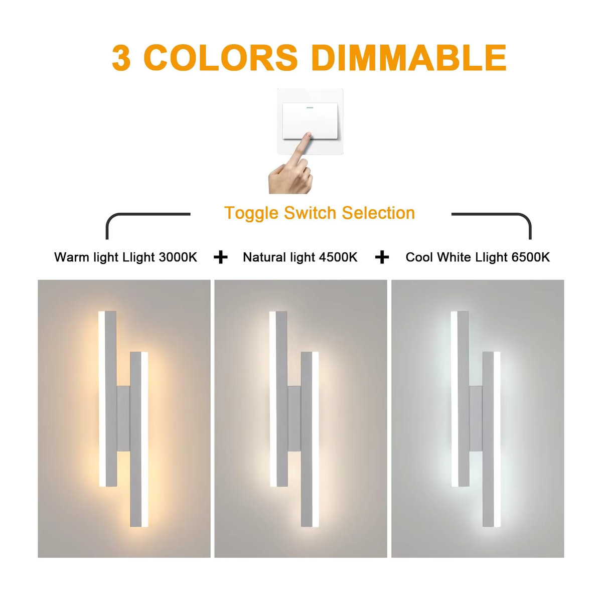 Moderne LED-Innenwandleuchte in Weiß, 16 W, dimmbar mit 3 Farbtemperaturen (3000 K, 4500 K, 6500 K) aus Metall - Bild 3