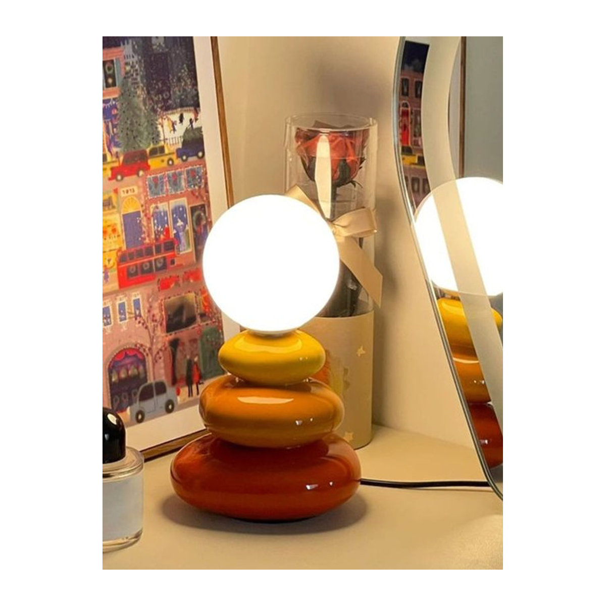 Moderne LED Keramik Tischlampe in Orange, Blau und Grau als Stimmungslicht für Schlafzimmer und Schreibtisch - Bild 1