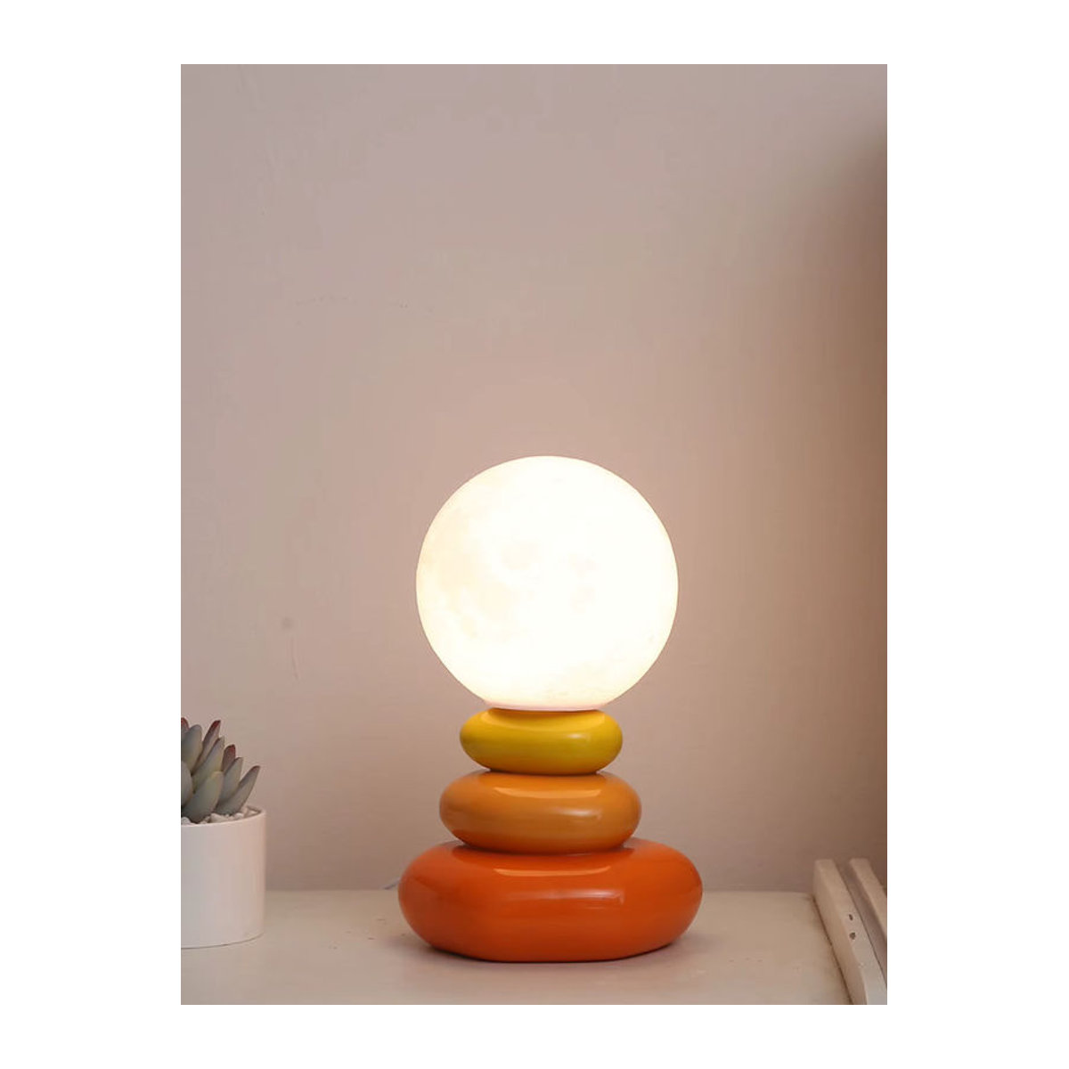 Moderne LED Keramik Tischlampe in Orange, Blau und Grau als Stimmungslicht für Schlafzimmer und Schreibtisch - Bild 3