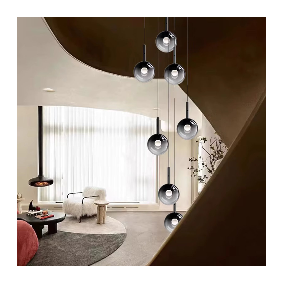 Moderne LED Kronleuchter Pendelleuchte aus Glas in Schwarz für deine Innenbeleuchtung - Bild 2