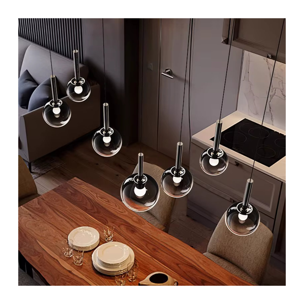 Moderne LED Kronleuchter Pendelleuchte aus Glas in Schwarz für deine Innenbeleuchtung - Bild 4