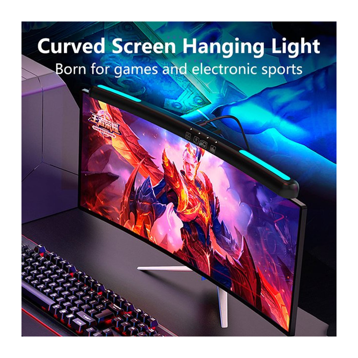 Moderne LED Monitor Lichtleiste in Schwarz mit RGB Hintergrundbeleuchtung und USB-Anschluss für Gaming und Schreibtisch - Bild 1