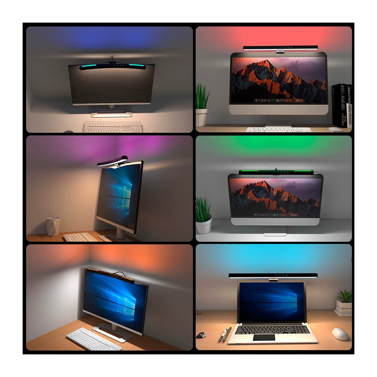 Moderne LED Monitor Lichtleiste in Schwarz mit RGB Hintergrundbeleuchtung und USB-Anschluss für Gaming und Schreibtisch - Bild 6
