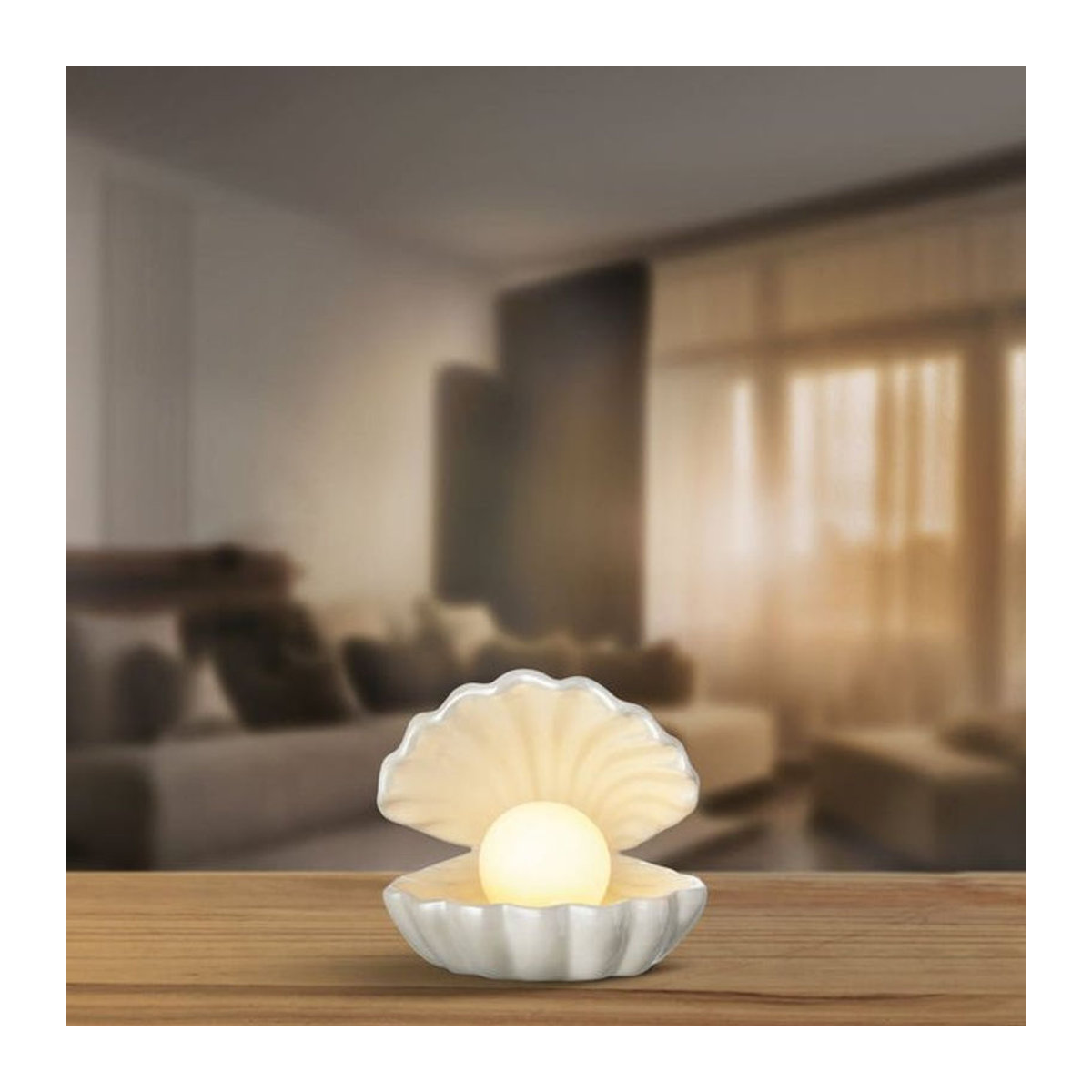 Moderne LED-Muschel aus Keramik in Weiß mit warmweißem Licht, B/T/H: 15 x 15 x 14 cm - Bild 1