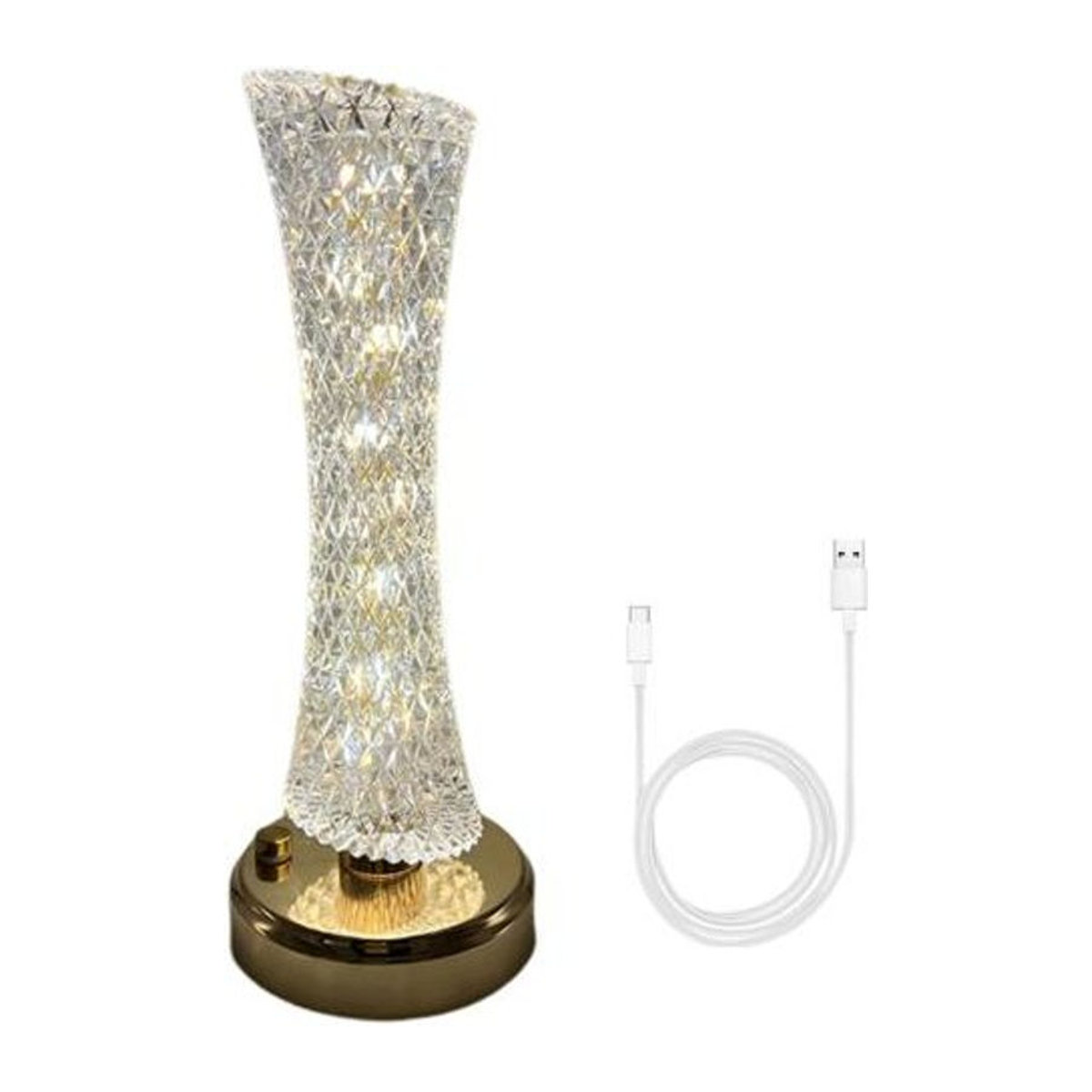 Moderne LED Nachttischlampe aus Acryl in Transparent und Silber, batteriebetrieben mit Touch-Steuerung und dimmbarer Helligkeit, Höhe: 23,5 cm - Bild 1