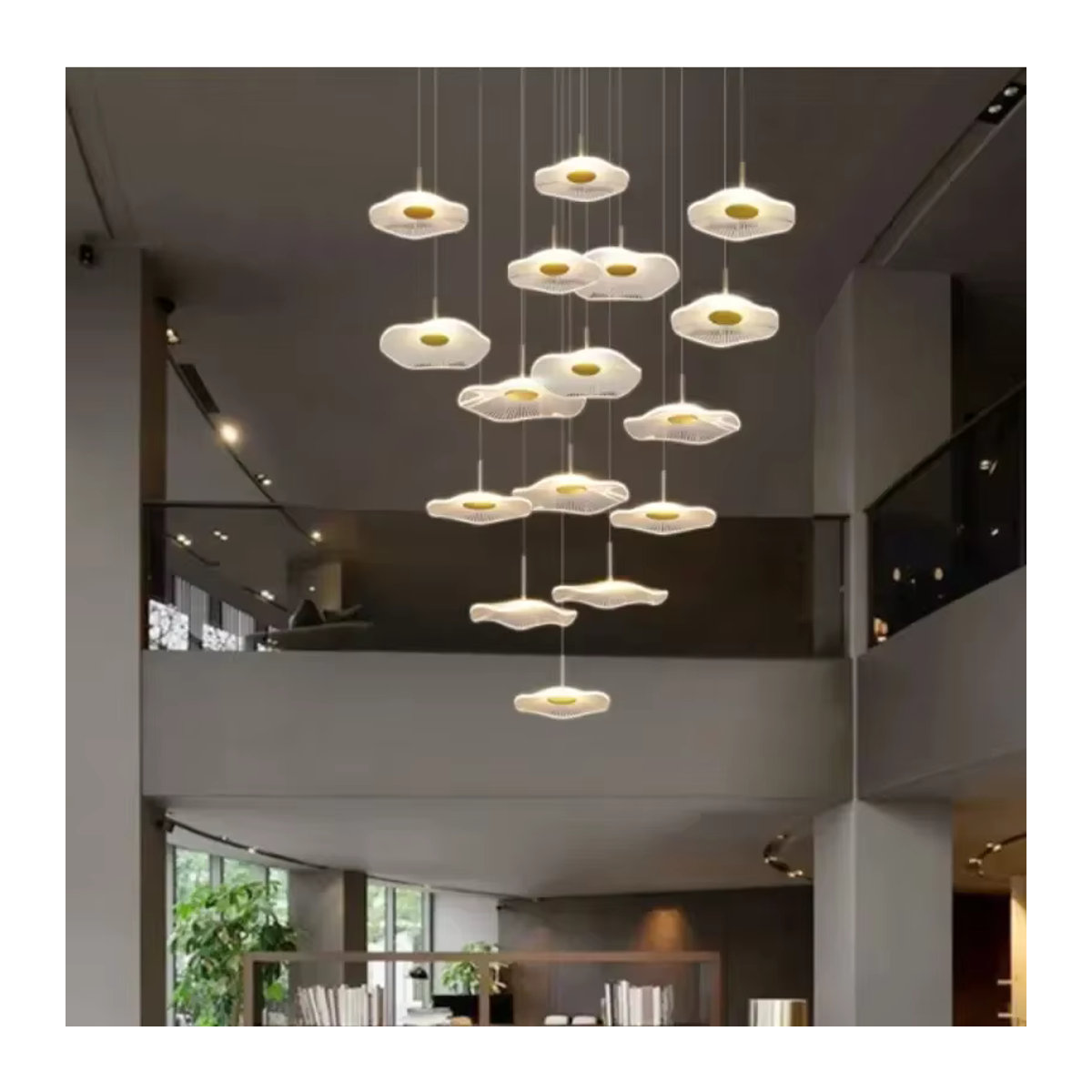 Moderne LED Pendelleuchte aus Acryl von JIANKEXING in Weiß und Silber für Wohnzimmer, Esszimmer oder Treppenhäuser - Bild 4