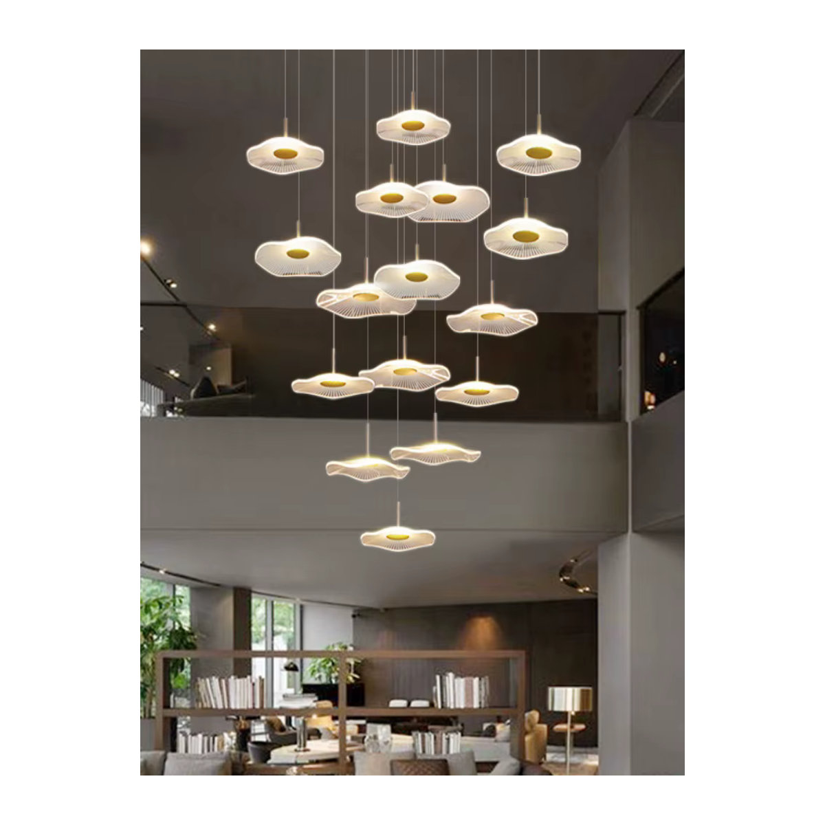 Moderne LED Pendelleuchte aus Acryl von JIANKEXING in Weiß und Silber für Wohnzimmer, Esszimmer oder Treppenhäuser - Bild 5