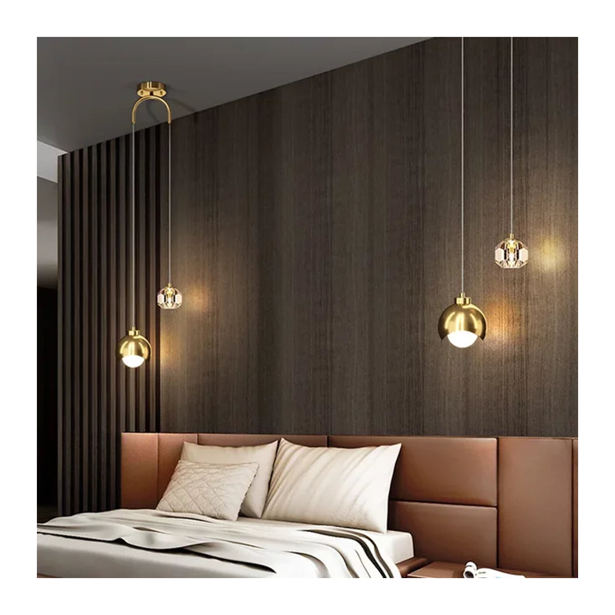 Moderne LED Pendelleuchte aus Glas von lyfs als Kristall Kronleuchter für Schlafzimmer und Esstisch - Bild 1