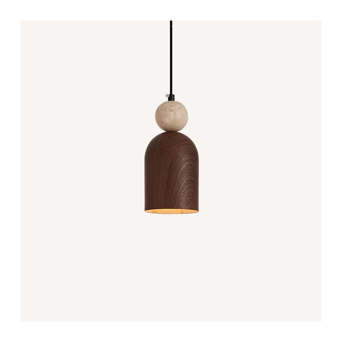 Moderne LED Pendelleuchte aus Holz und Stein in Nussbaum, Nordic Design für Wohnzimmer, Schlafzimmer oder Arbeitszimmer - Bild 6