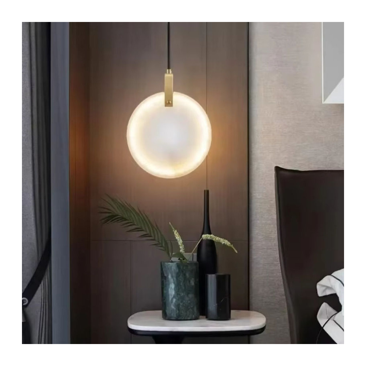 Moderne LED Pendelleuchte aus weißem Marmor in runder Form für Schlafzimmer, Küche und Treppenhäuser - Bild 2
