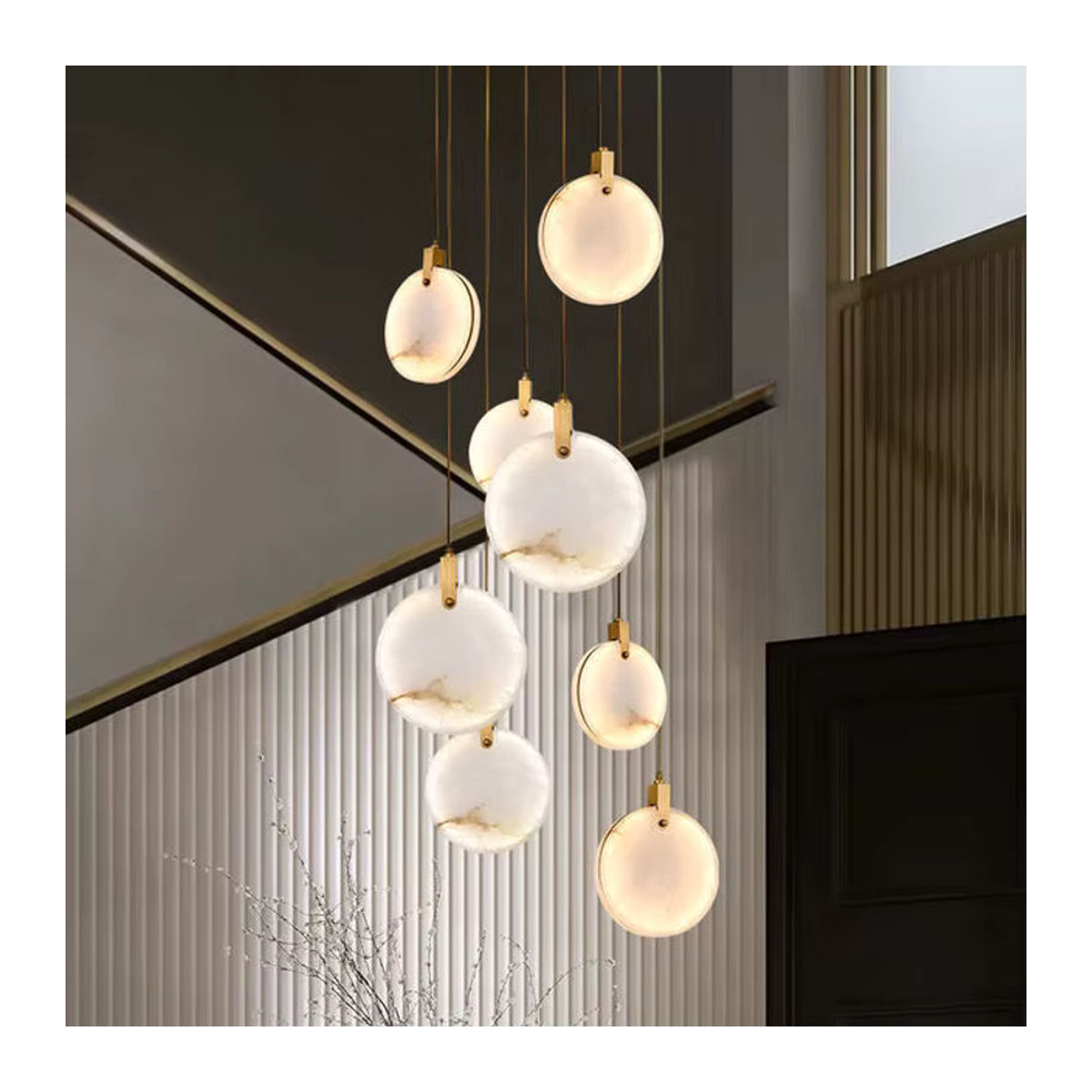 Moderne LED Pendelleuchte aus weißem Marmor in runder Form für Schlafzimmer, Küche und Treppenhäuser - Bild 4