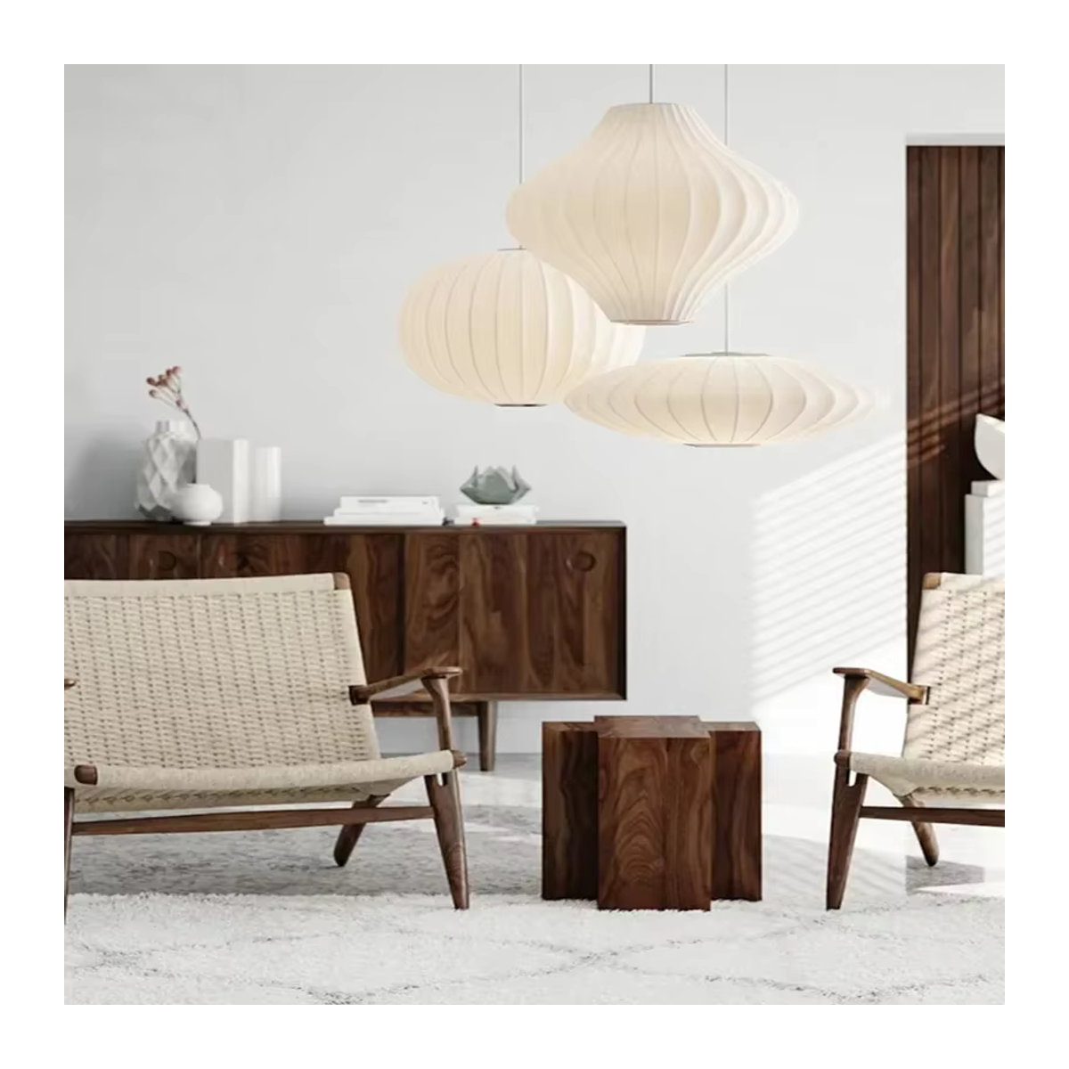 Moderne LED Pendelleuchte aus weißem Stoff von JIANKEXING für Wohnzimmer, Restaurant und Schlafzimmer - Bild 3