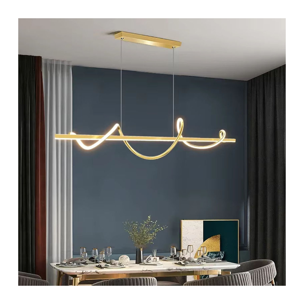Moderne LED-Pendelleuchte von JIANKEXING aus Metall in Gold mit Fernbedienung - Bild 2