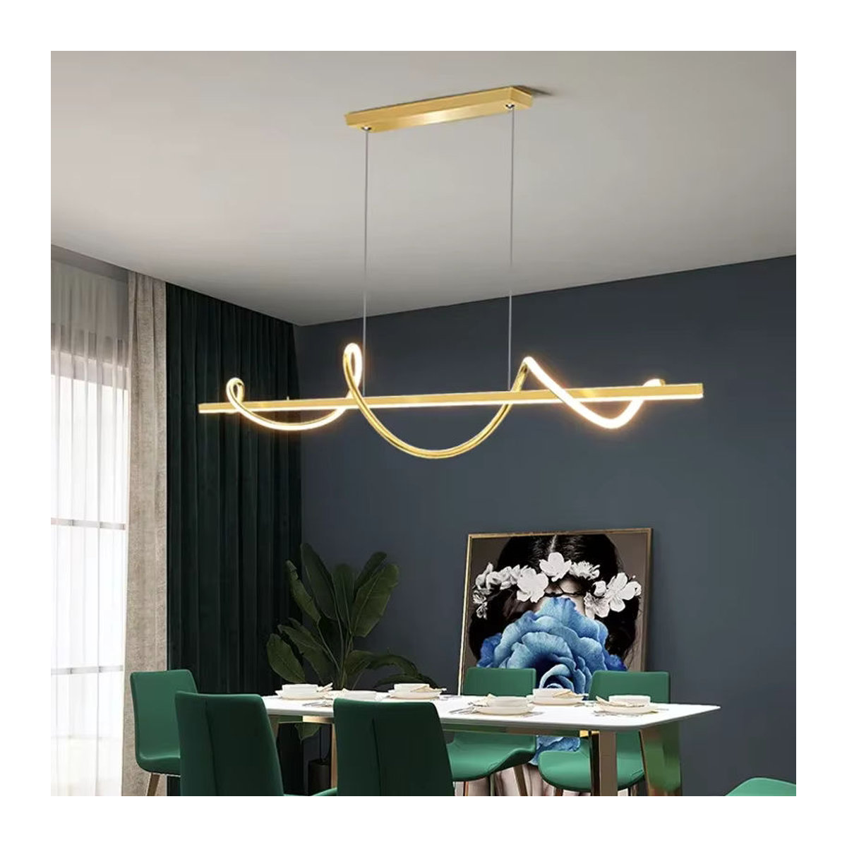 Moderne LED-Pendelleuchte von JIANKEXING aus Metall in Gold mit Fernbedienung - Bild 3