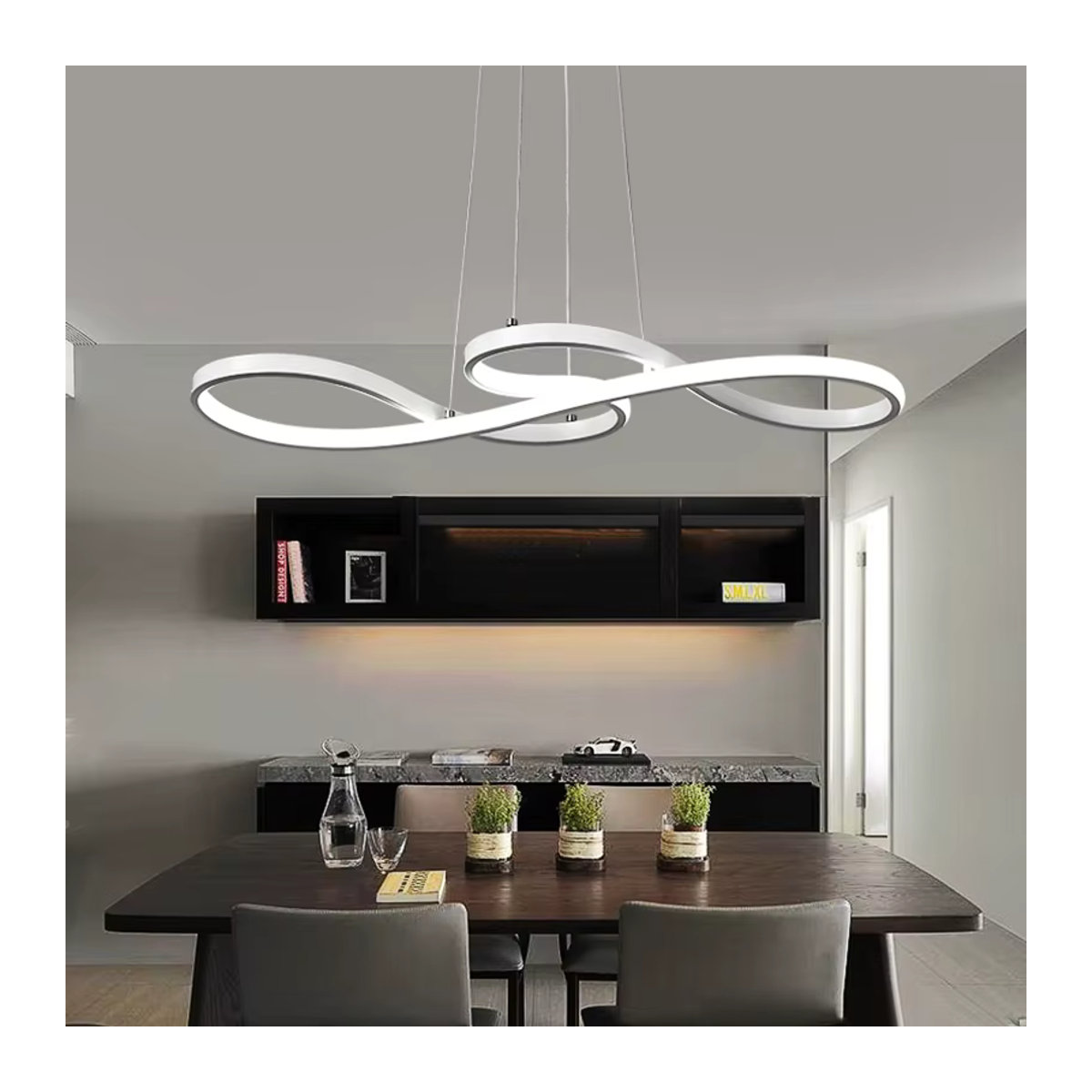 Moderne LED Pendelleuchte von ludengchaoshi in Weiß aus Metall mit Fernbedienung und Dimmfunktion für Küche, Bar und Esszimmer - Bild 3