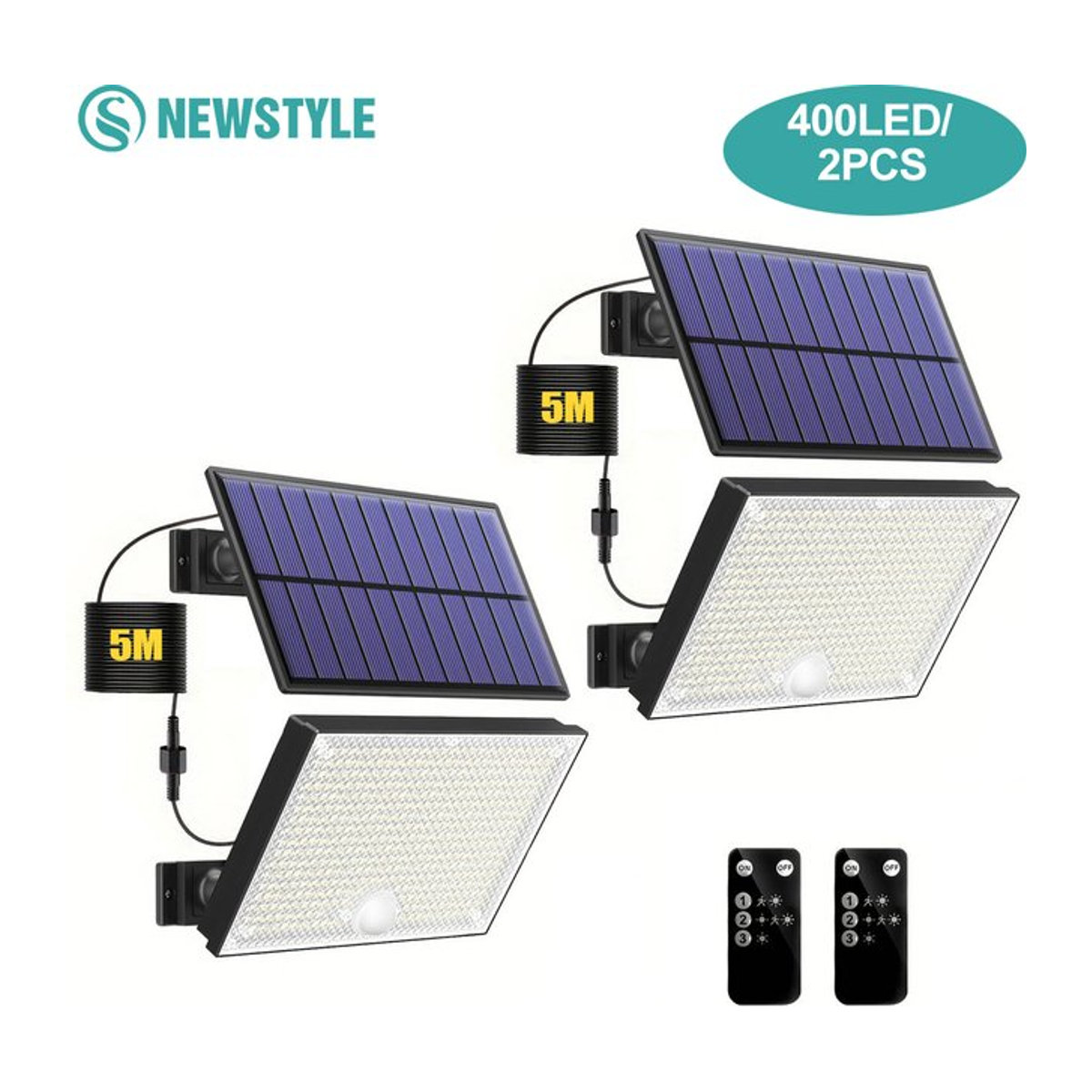 Moderne LED Solar-Wandleuchte in Schwarz mit Bewegungsmelder und 3 Modi für den Außenbereich - Bild 1