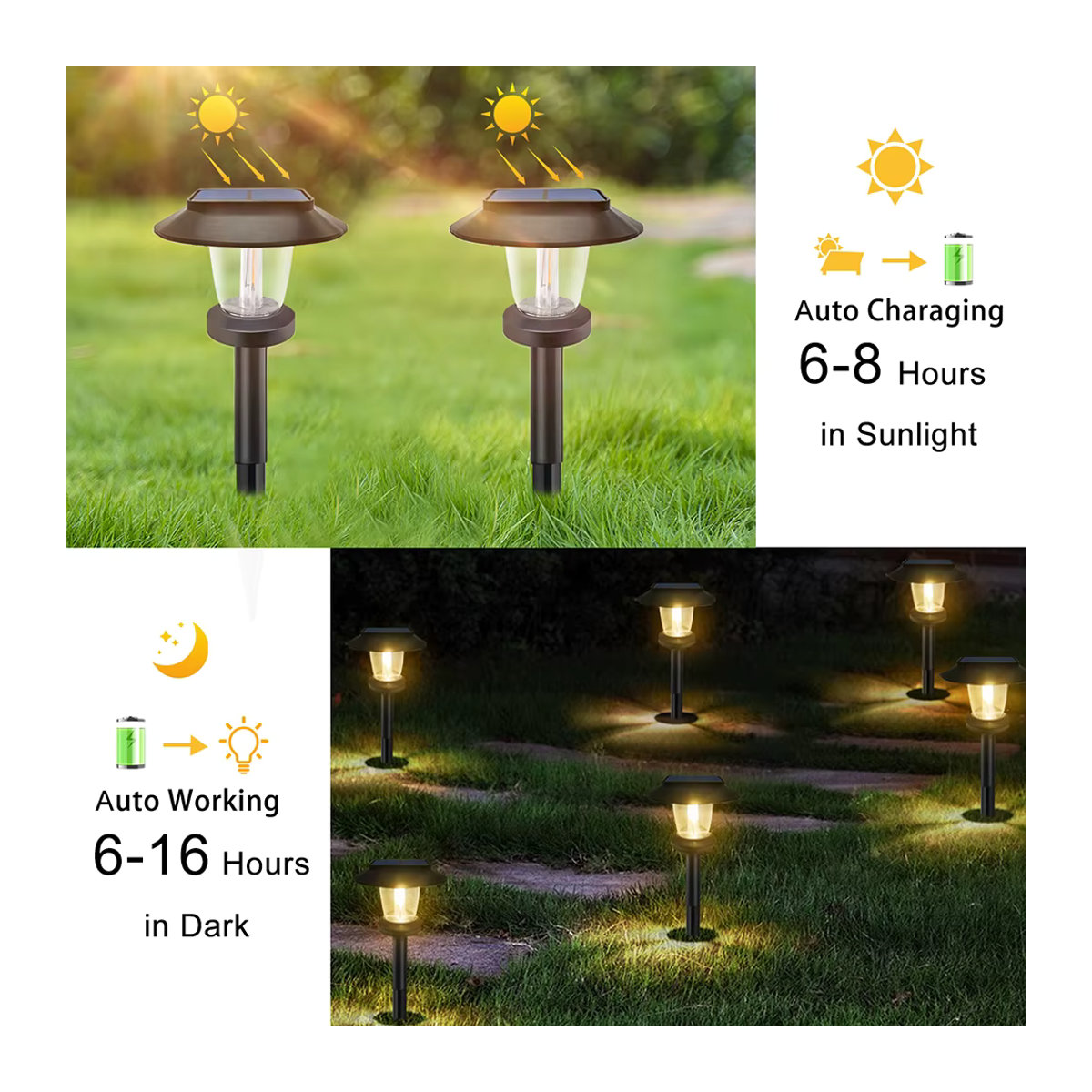 Moderne LED Solar-Wegeleuchte für den Außenbereich in Schwarz mit 3 Modi und wasserdichtem Design - Bild 4