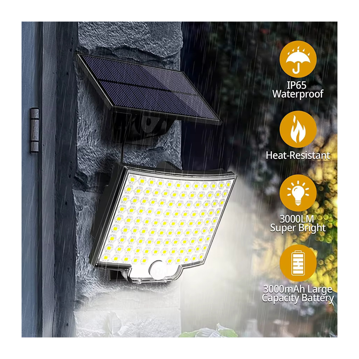 Moderne LED-Solarleuchte für den Außenbereich in Schwarz mit 328 LEDs, IP65 wasserdicht, Bewegungsmelder und 3 Modi - Bild 2