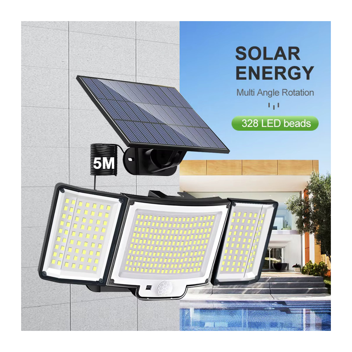 Moderne LED-Solarleuchte für den Außenbereich in Schwarz mit 328 LEDs, IP65 wasserdicht, Bewegungsmelder und 3 Modi - Bild 3