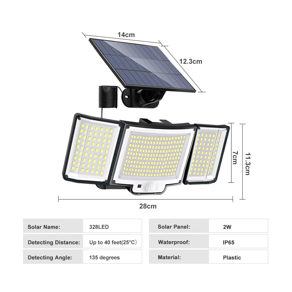 Moderne LED-Solarleuchte für den Außenbereich in Schwarz mit 328 LEDs, IP65 wasserdicht, Bewegungsmelder und 3 Modi - Bild 4