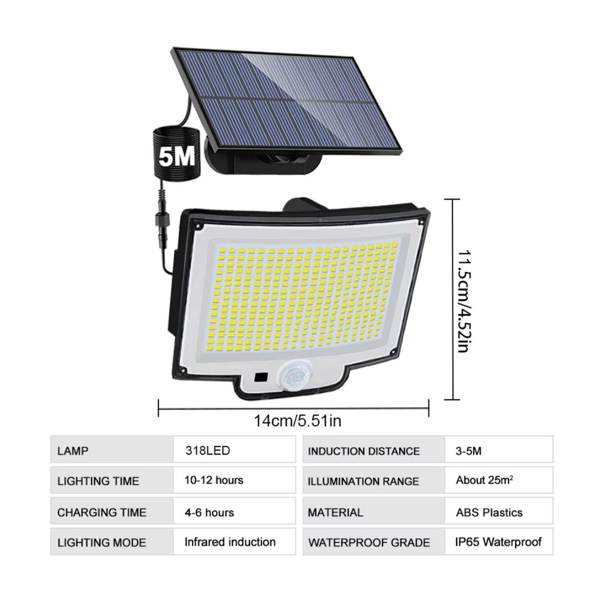 Moderne LED-Solarleuchte für den Außenbereich in Schwarz mit 328 LEDs, IP65 wasserdicht, Bewegungsmelder und 3 Modi - Bild 6