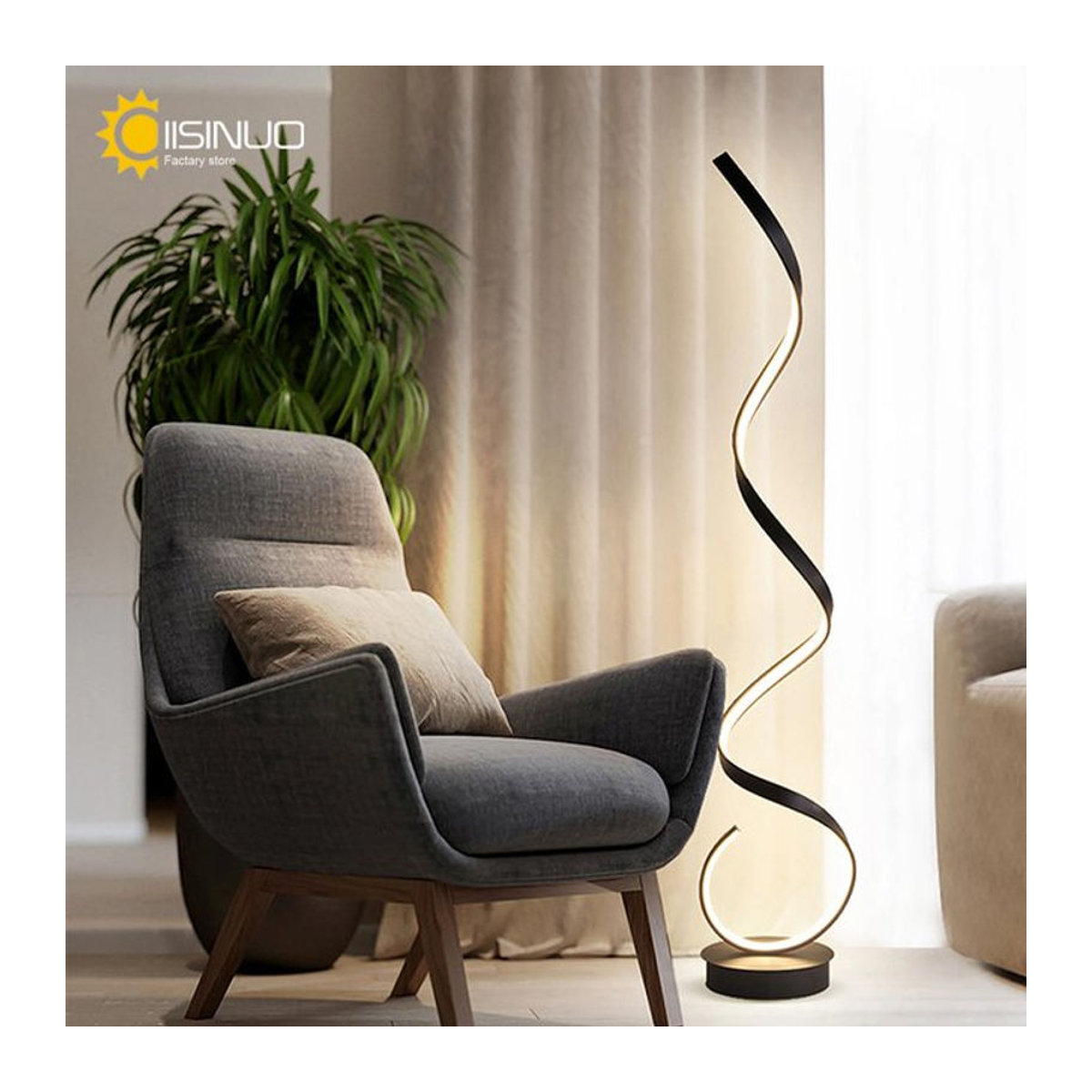 Moderne LED Streifen Stehlampe aus Aluminium von IISINUO als Leseleuchte für Wohnzimmer und Schlafzimmer in Schwarz oder Weiß - Bild 1