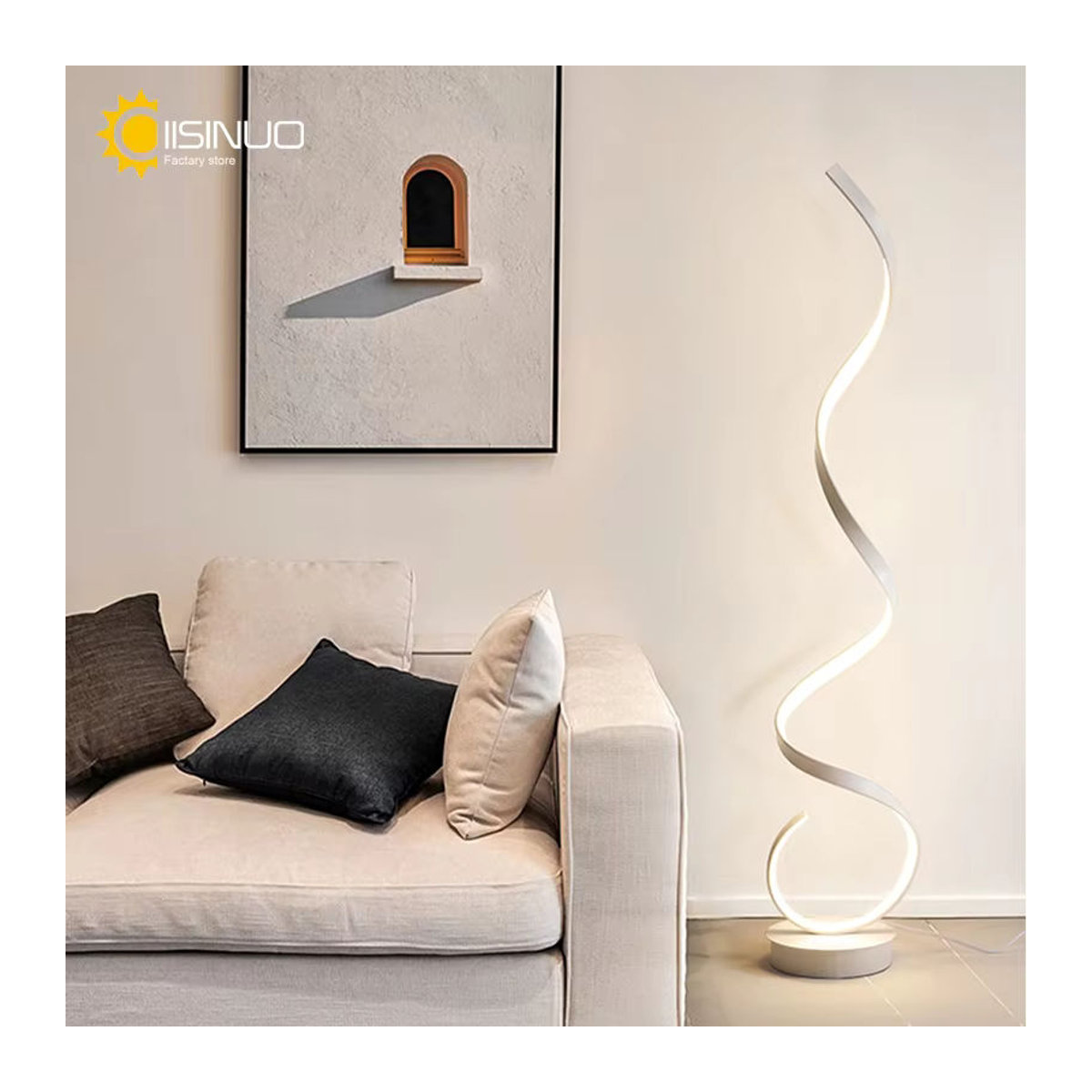 Moderne LED Streifen Stehlampe aus Aluminium von IISINUO als Leseleuchte für Wohnzimmer und Schlafzimmer in Schwarz oder Weiß - Bild 2